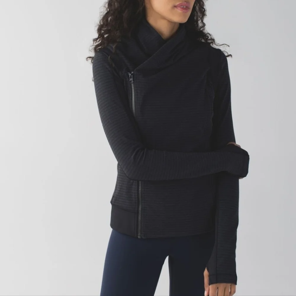 RARE Lululemon Bhakti Yoga Jacket In Luon Pique Black Dark Slate/ Black